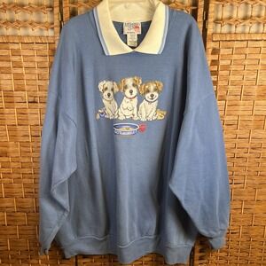 Vtg Morning Sun Sweatshirt Women's 3XL Blue Puppies Dogs Made In USA Grannycore